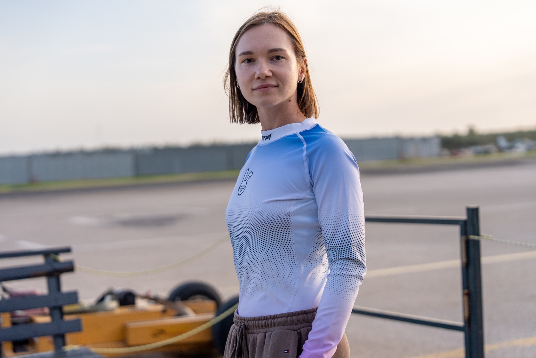 Skyrabbit halftone jersey worn on an airfield runway